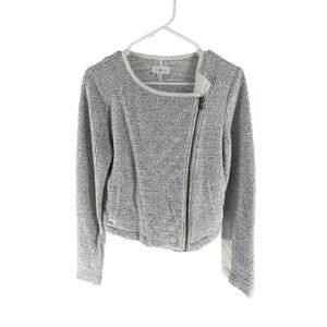Lou & Grey Black & White Fleece Full Zip Moto Jacket Women's Size XS